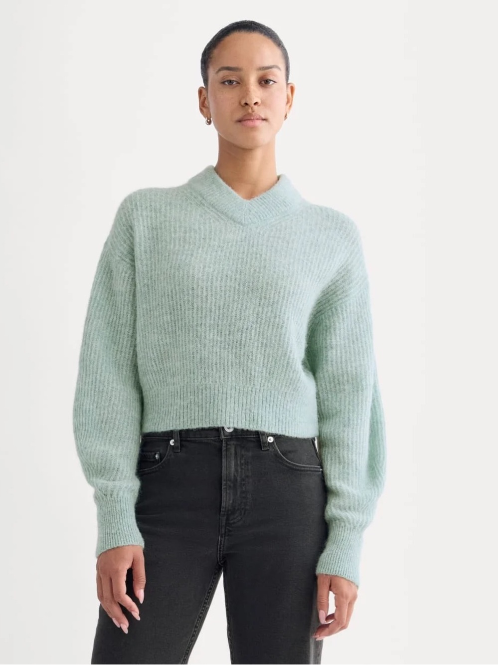 Everlane Cropped Cocoon Alpaca V-Neck Sweater Mint Green Size S NWOT